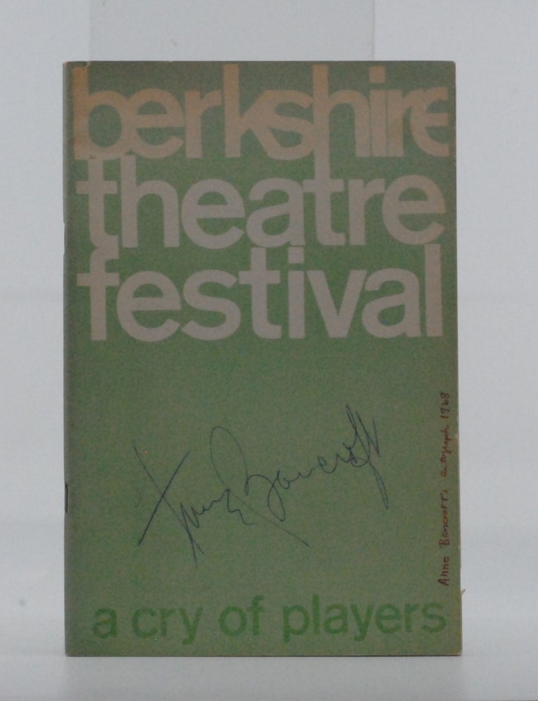 Item #2024-Q367 [Anne Bancroft Autograph] A Cry of Players, Berkshire Theatre Festival Programme. William Gibson, Anne, Bancroft.